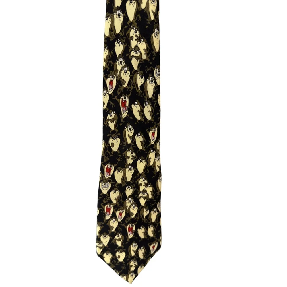 Men's Looney Tunes Black Beige Taz Tasmanian Devil Silk Tie One Size